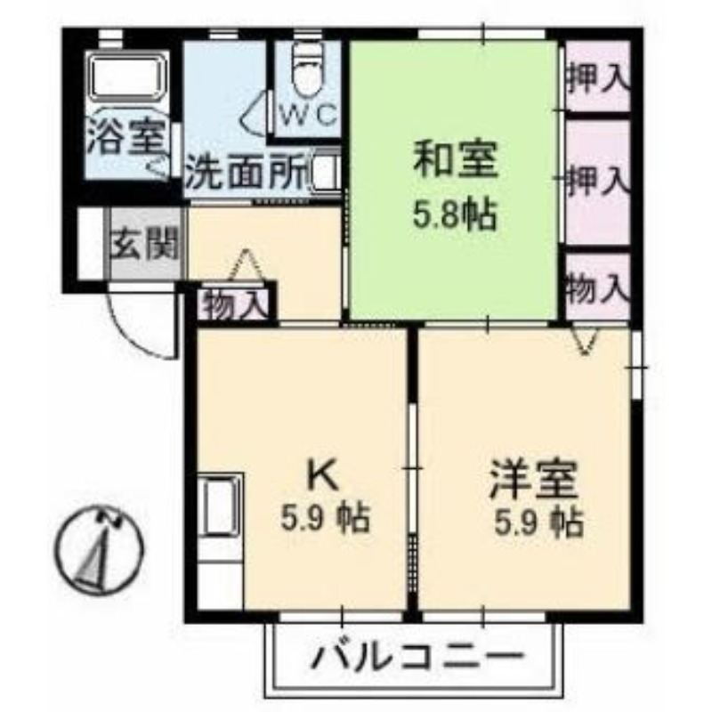 倉敷市玉島長尾のアパートの間取り