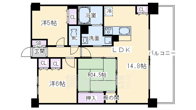 京都市右京区西院月双町のマンションの間取り