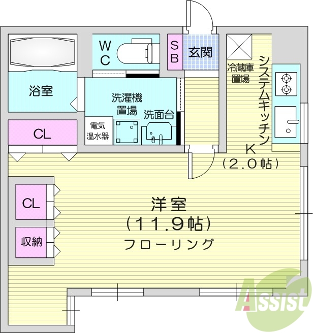 札幌市東区北十三条東のマンションの間取り