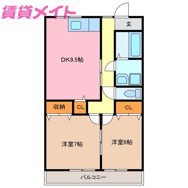 鈴鹿市庄野羽山のアパートの間取り