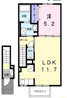 岡山市中区関のアパートの間取り