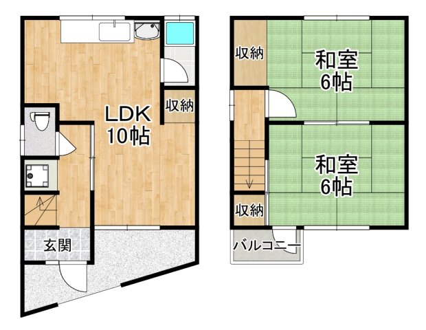 南海泉北線 深井駅 徒歩13分 2階建 築55年の間取り写真