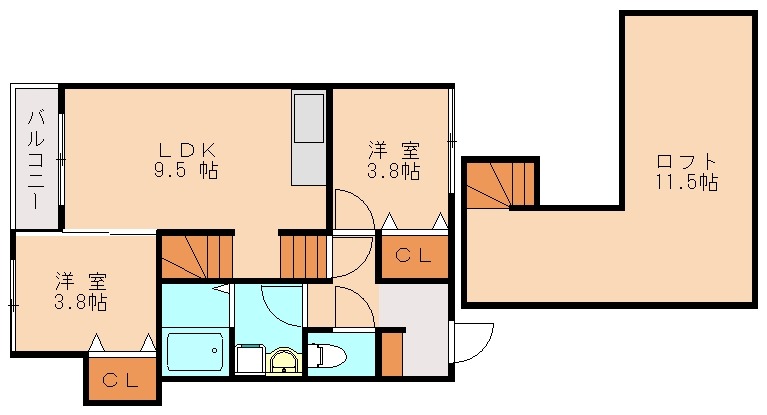 福津市福間南のアパートの間取り