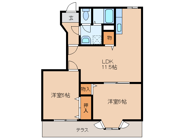 【橿原市地黄町のアパートの間取り】