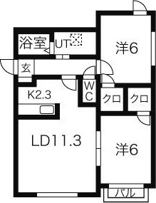 札幌市東区北二十二条東のアパートの間取り