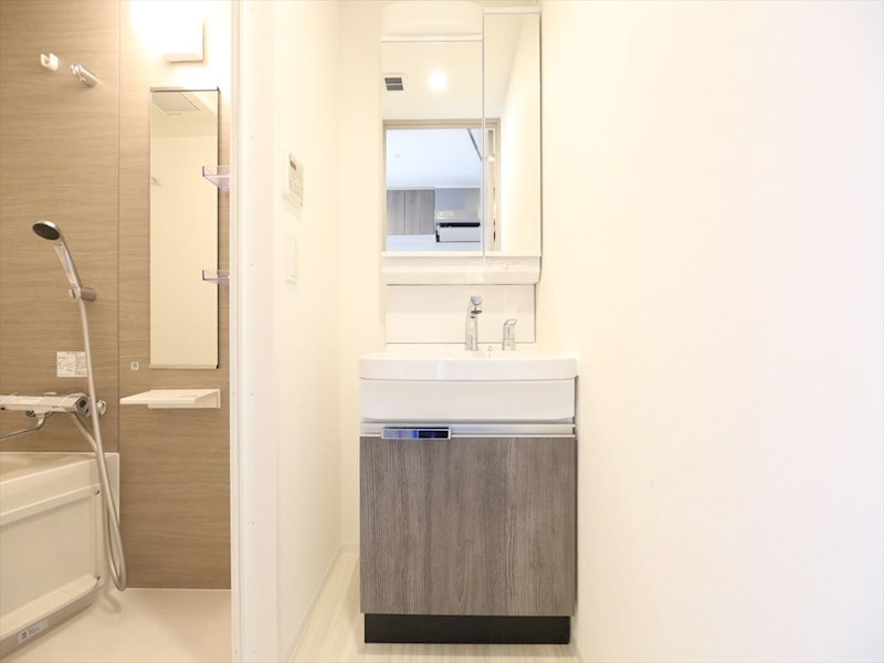 洗面設備　脱衣所　独立洗面台（シャンプードレッサー付）収納スペース有