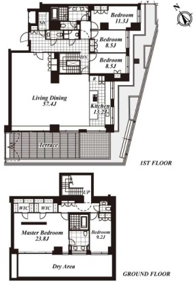 渋谷区代々木神園町のマンションの間取り