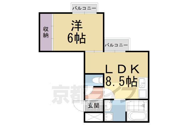 京都市右京区西京極東町のマンションの間取り