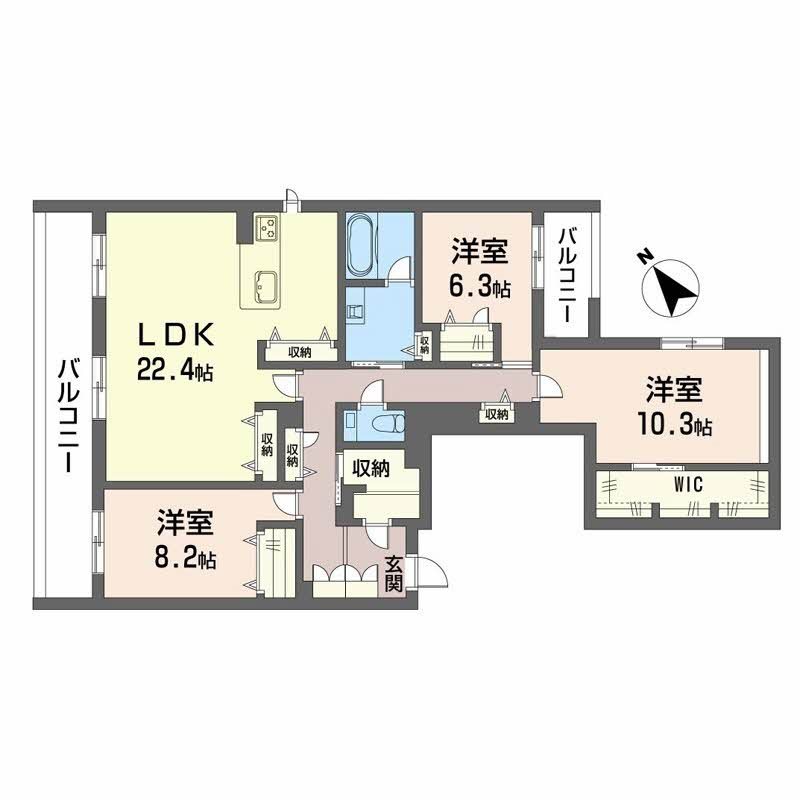 福岡市中央区赤坂のマンションの間取り