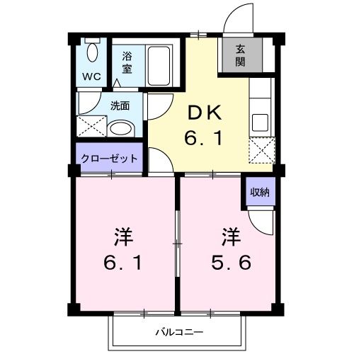 仙台市青葉区上愛子のアパートの間取り