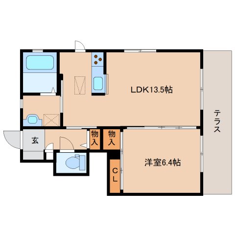 橿原市北妙法寺町のアパートの間取り