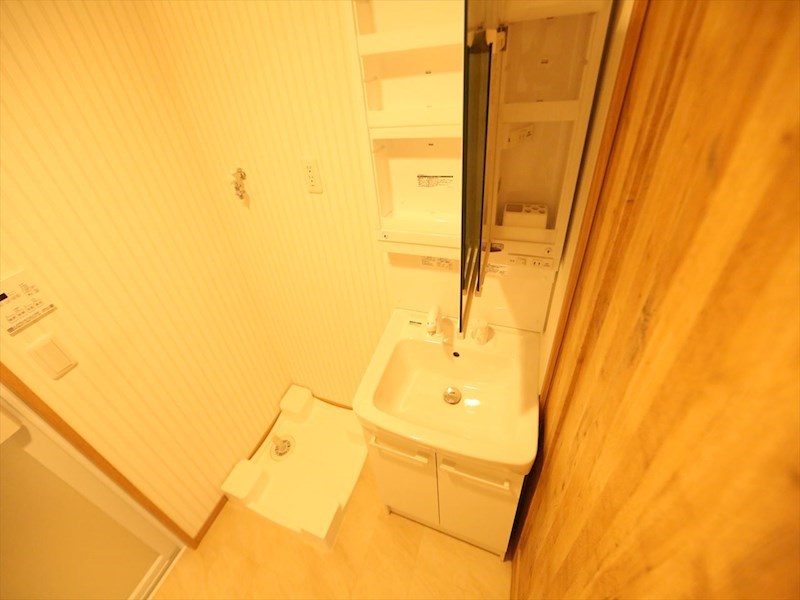 洗面設備　脱衣所　独立洗面台（シャンプードレッサー付）収納スペース有