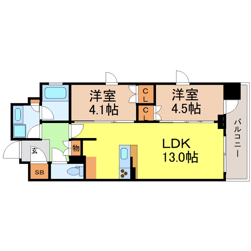 地下鉄東山線 亀島駅 徒歩7分 15階建 築7年の間取り写真