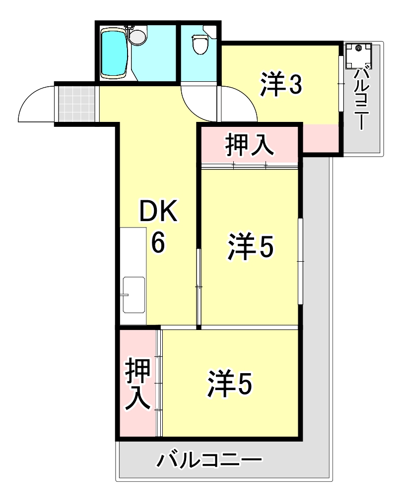 ＪＲ東海道本線 三ノ宮駅 徒歩14分 6階建 築54年の間取り写真