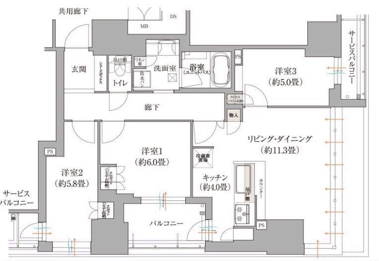 大阪市中央区瓦町のマンションの間取り