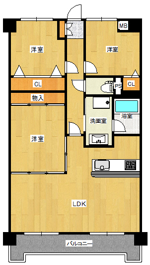 郡山市備前舘のマンションの間取り