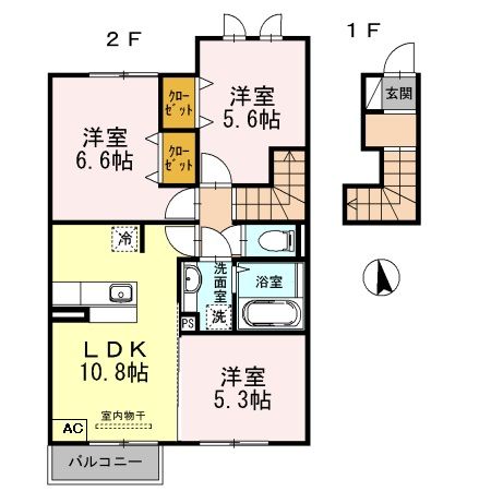 姫路市飾磨区阿成植木のアパートの間取り