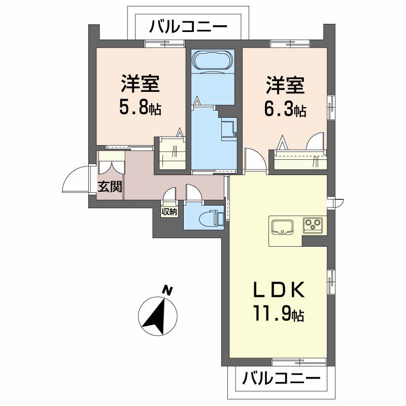 徳島市庄町のアパートの間取り