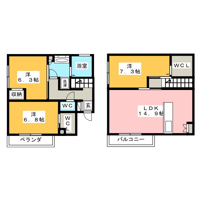 福岡市中央区小笹のアパートの間取り