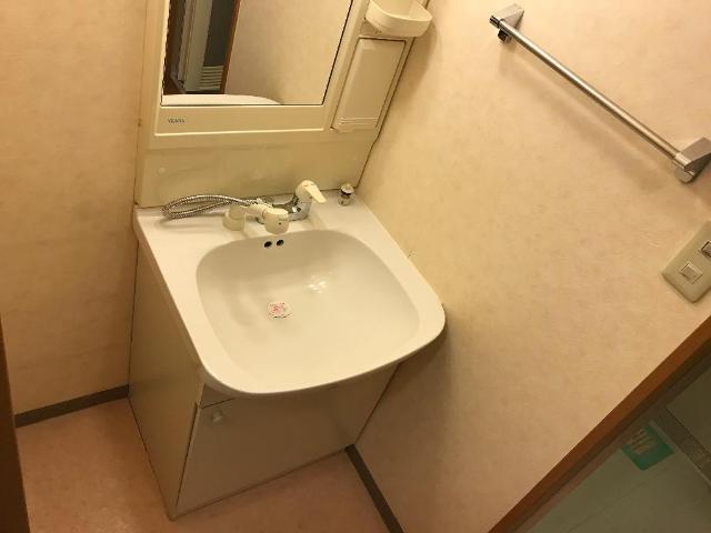 洗面設備　洗面横にもカゴなど置けます