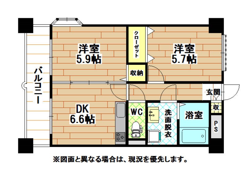 北九州市小倉北区東篠崎のマンションの間取り