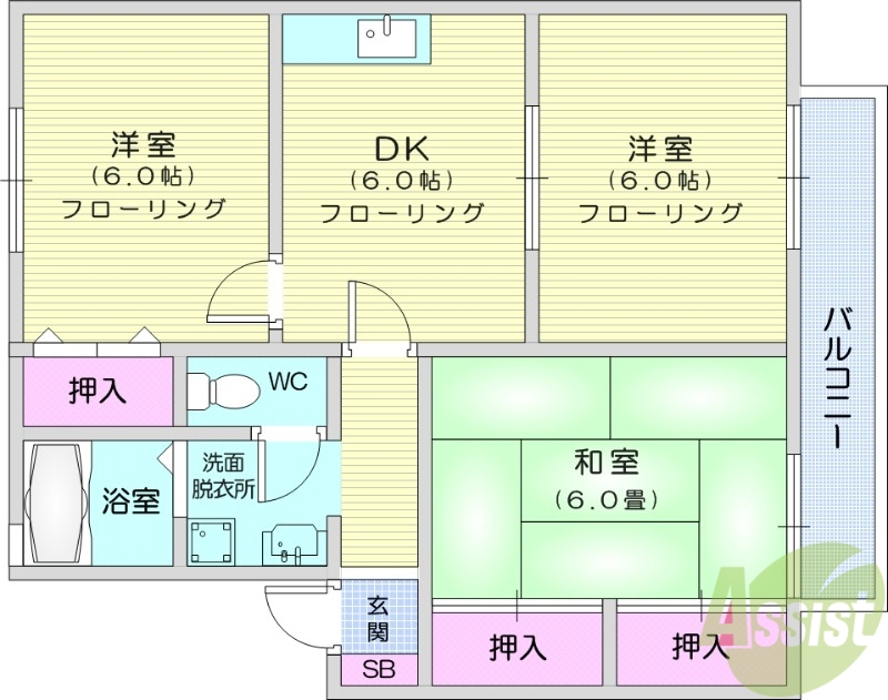 仙台市太白区東郡山のアパートの間取り