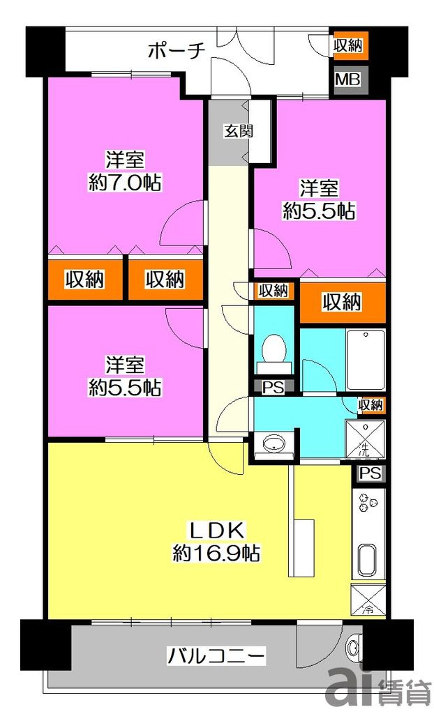 川越市脇田町のマンションの間取り