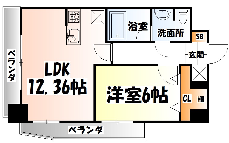 仙台市宮城野区小田原弓ノ町のマンションの間取り