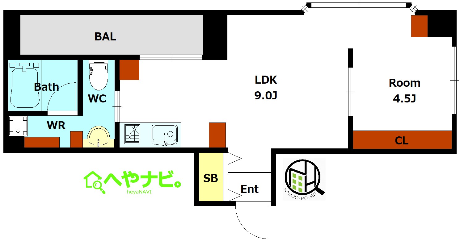 名古屋市東区東桜のマンションの間取り