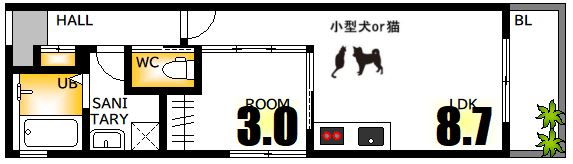 広島市中区江波本町のアパートの間取り