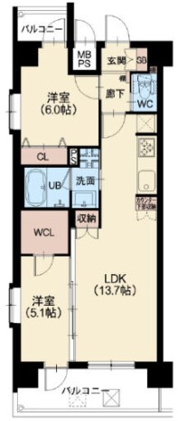 大阪市浪速区浪速西のマンションの間取り