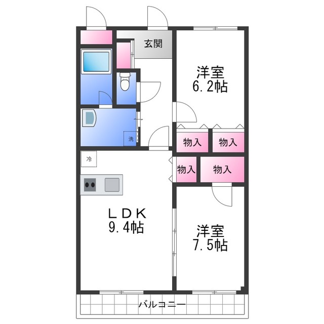 岸和田市西之内町のマンションの間取り