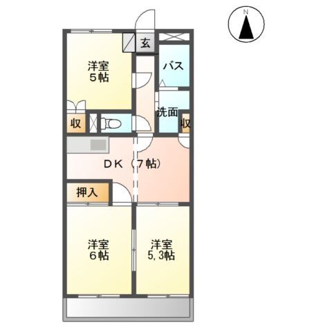 仙台市太白区鈎取のアパートの間取り