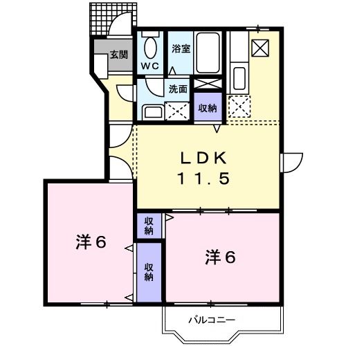 津山市上河原のアパートの間取り