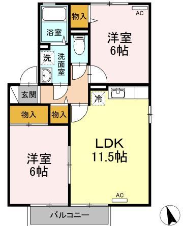 山形市大野目のアパートの間取り