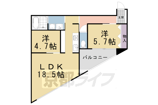 京都市左京区下鴨東半木町のマンションの間取り