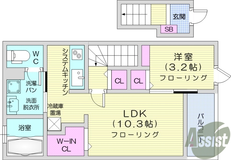 仙台市太白区袋原のアパートの間取り