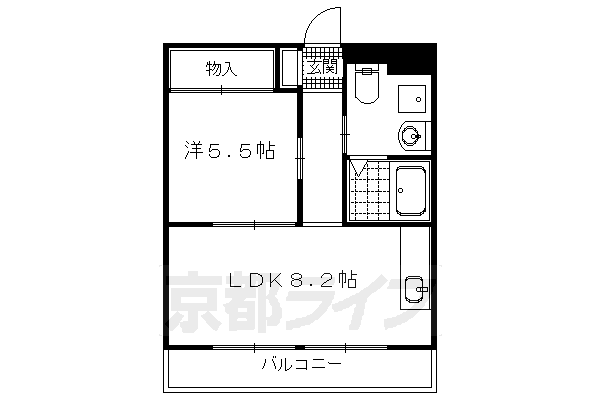 京都市左京区高野玉岡町のマンションの間取り