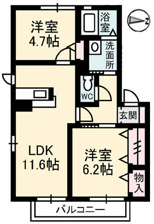 松江市春日町のアパートの間取り