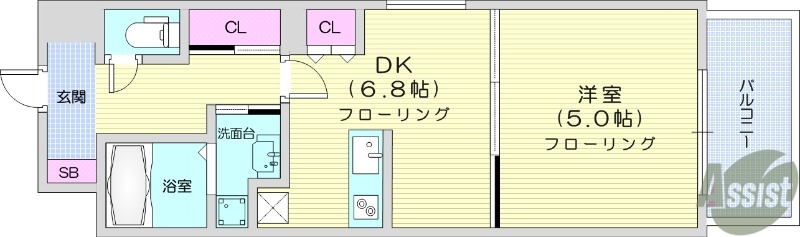 仙台市宮城野区二十人町のマンションの間取り