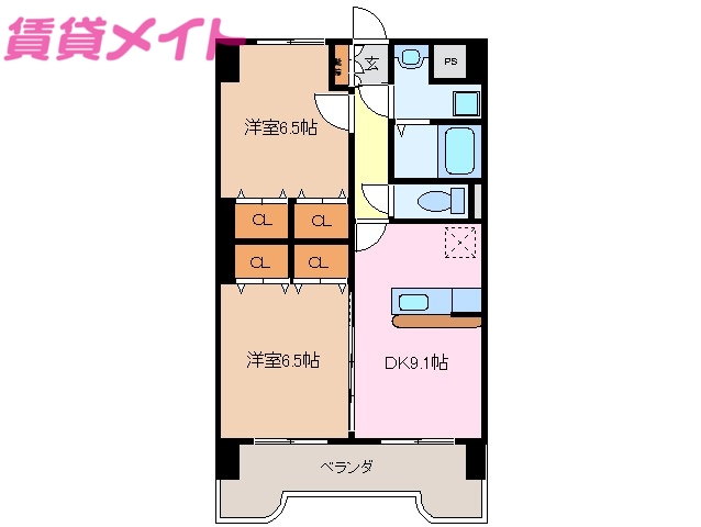 伊勢市竹ケ鼻町のマンションの間取り