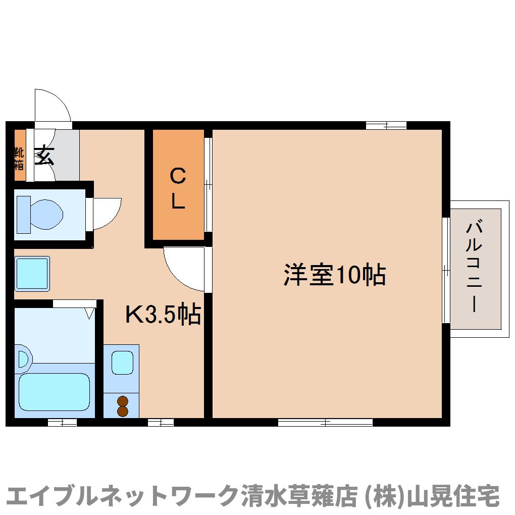 静岡市清水区草薙一里山のアパートの間取り