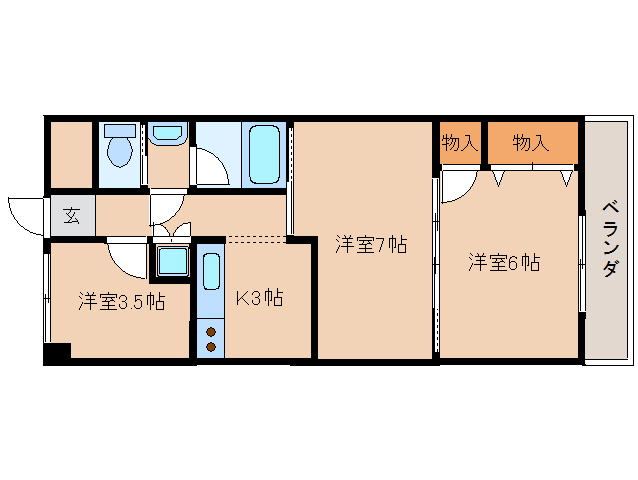 天理市川原城町のマンションの間取り