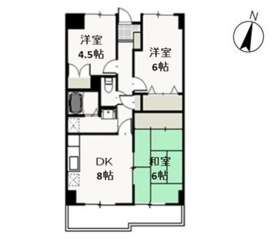 【岡山市北区花尻みどり町のマンションの間取り】