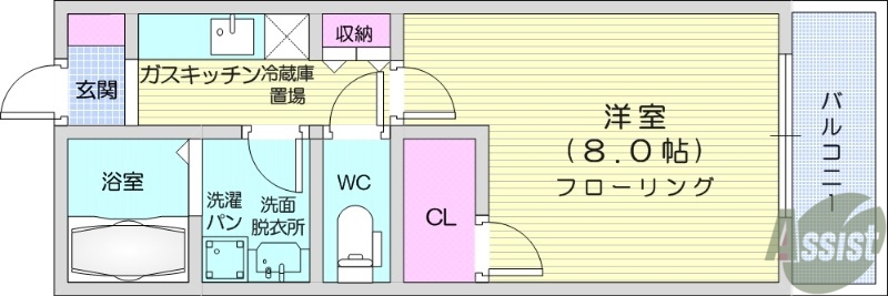 【仙台市若林区若林のアパートの間取り】