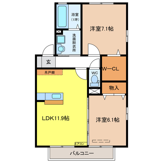 各務原市鵜沼朝日町のアパートの間取り