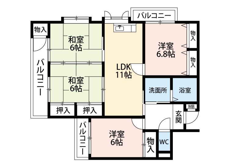 北九州市小倉北区上到津のマンションの間取り