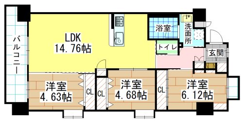 北九州市門司区高田のマンションの間取り