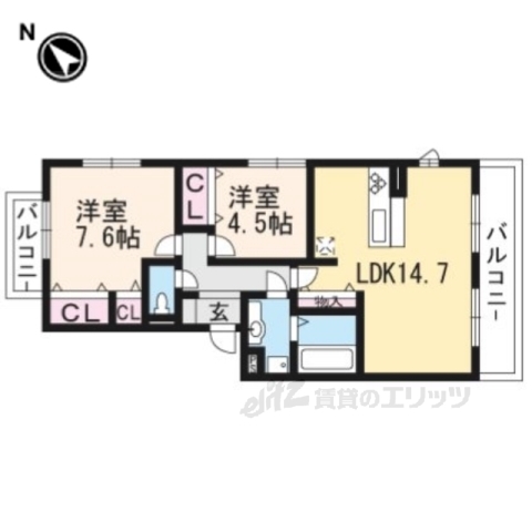 京都市西京区山田上ノ町のアパートの間取り