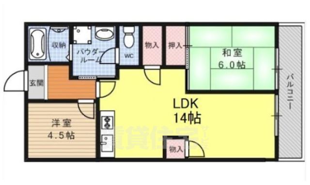 京都市山科区大宅中小路町のマンションの間取り